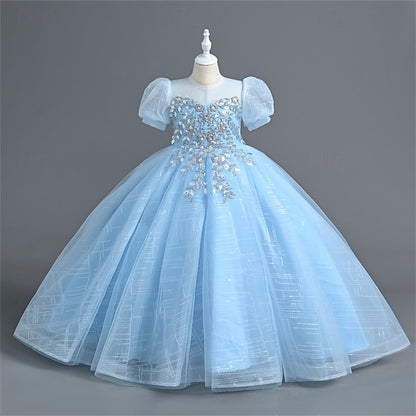 Girls' Dress Party Flower Kids Solid Girl Color
