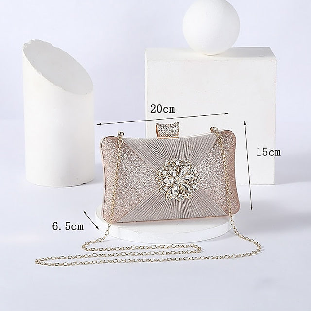 Rhinestone Chain Elegant Women's with Clutch Gold Strap Bag