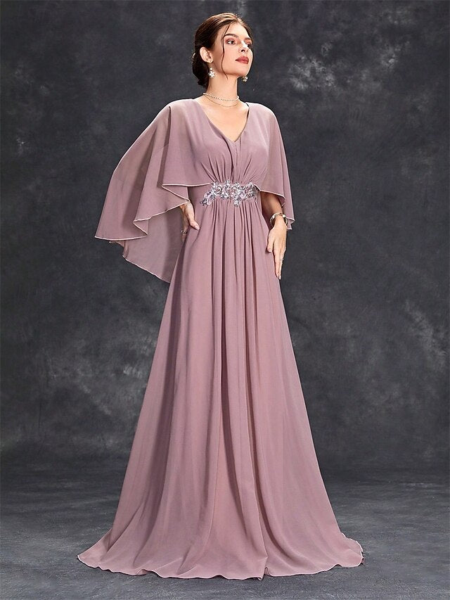 Mother Bride V the Dress Elegant Floor Party Neck of