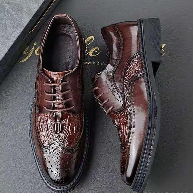 Crocodile Shoes - Brogue Men's Oxford Leather Brown