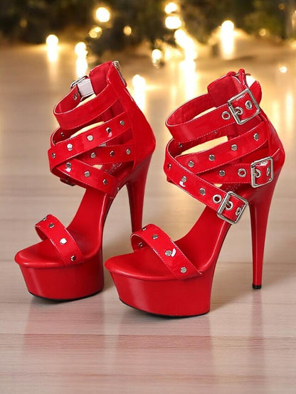 and Heels High White Women's Straps with Platform Buckled