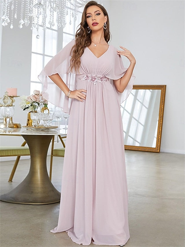 Mother Bride V the Dress Elegant Floor Party Neck of