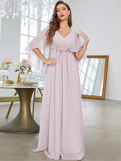 Mother Bride V the Dress Elegant Floor Party Neck of