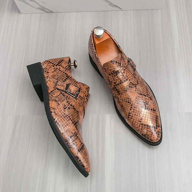 Snake Brown Strap Print Formal Classic Shoes Men – Monk for