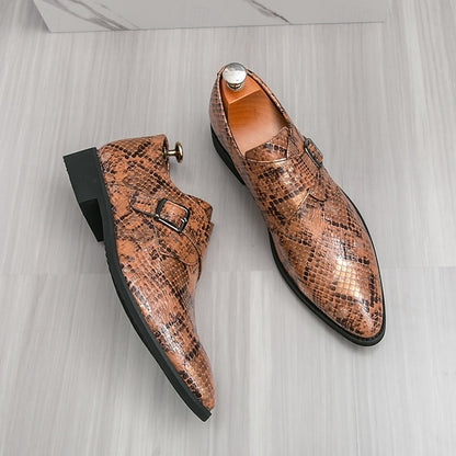Snake Brown Strap Print Formal Classic Shoes Men – Monk for