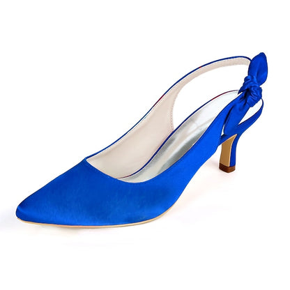 Toe - with White Bow Tie Pointed Heels Women for Slingback