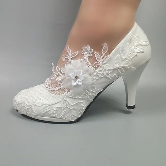 Heels Elegant Lace Bridal Wedding Floral – Women's White