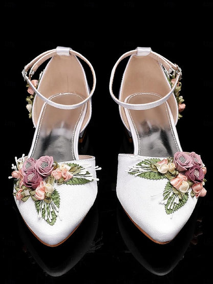 Embroidered – Floral Flat with Clutch Shoes Matching White
