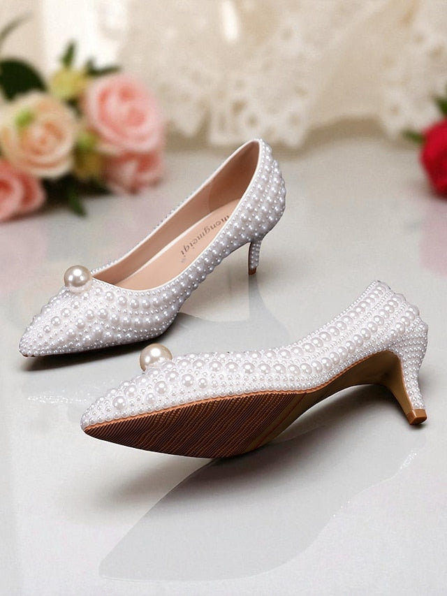 Women's Pumps Kitten and Heel Pearl-Embellished Matching