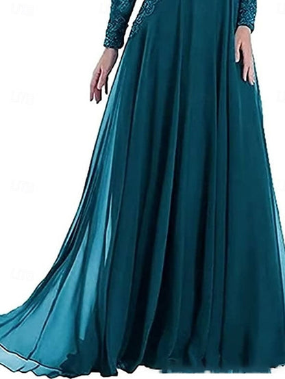 Crew the Neck A-Line Mother of Floor Elegant Party Dress Bride