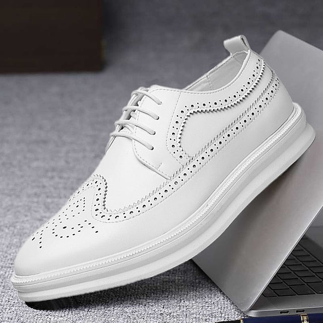 Leather - Stylish Derby Lace-Up Men's Shoes Brogue White