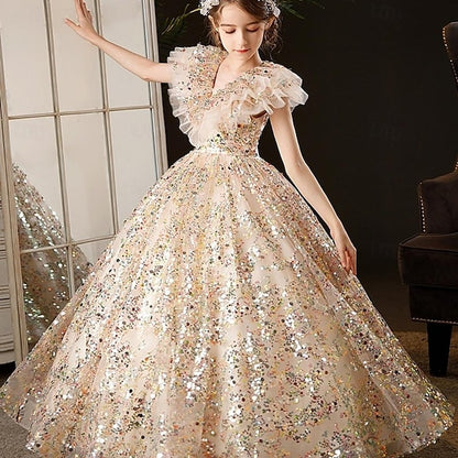 Party Solid Girl 3/4 Dress Kids Color Flower Girls'