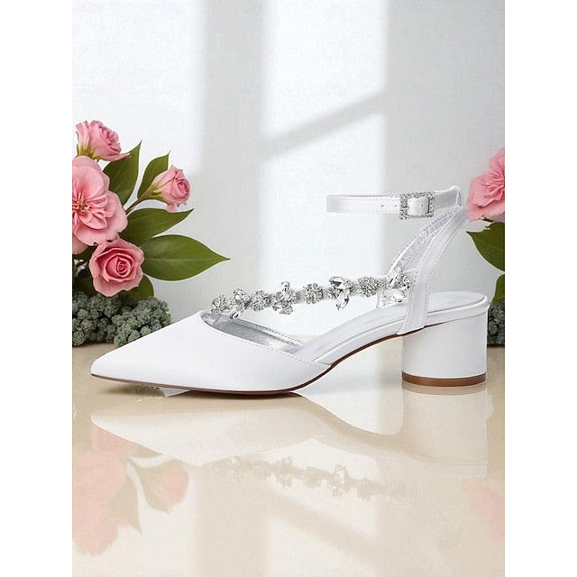 Women's Rhinestone Purple with Satin Pumps Heel Block