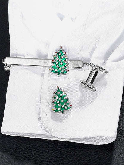 Tie Men's Set Cufflinks - Tree and Festive Clip Christmas