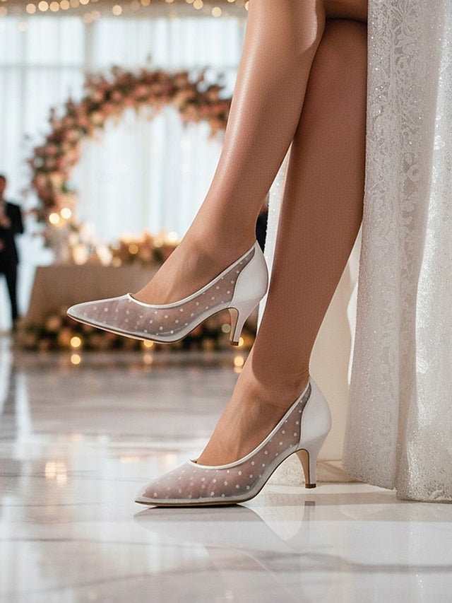 with Polka Dot Women's White Shoes Low Wedding Mesh and