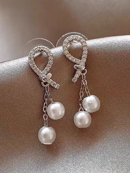 with earrings Women's imitation rhinestone pearl teardrop