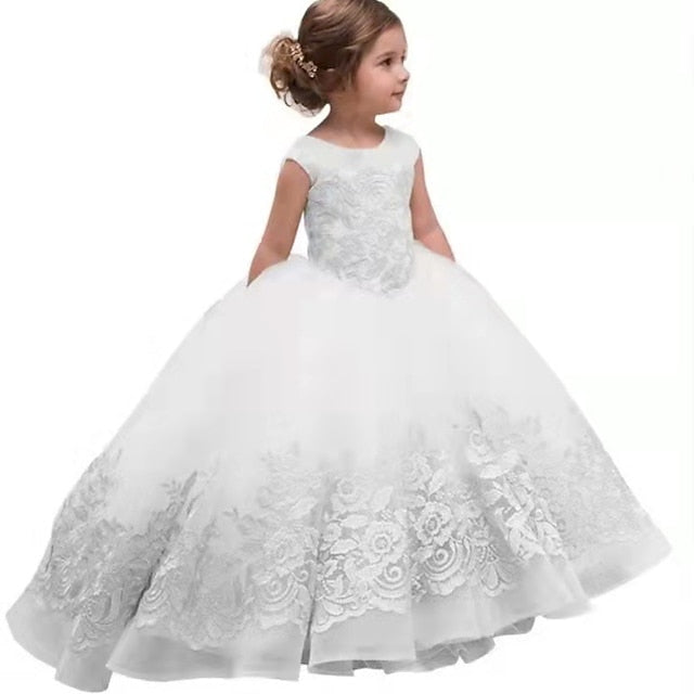 Kids Flower Girl Colored Dress Solid Floral Girls'