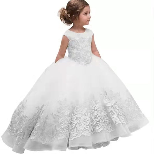 Kids Flower Girl Colored Dress Solid Floral Girls'