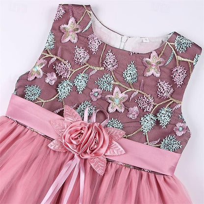 Girls' Sleeveless Flower Party Girl Dress 3D