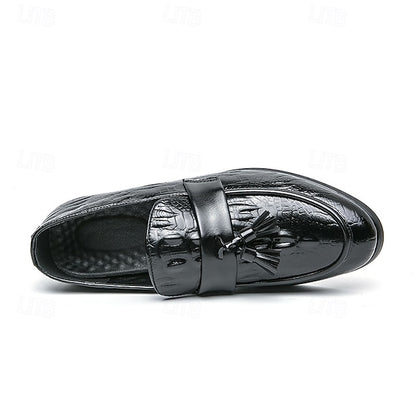 Men's Green Faux Leather Loafers with Crocodile Embossed