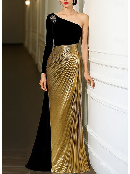 Gold Elegant Wedding A-Line Dress Evening Black Gown Formal