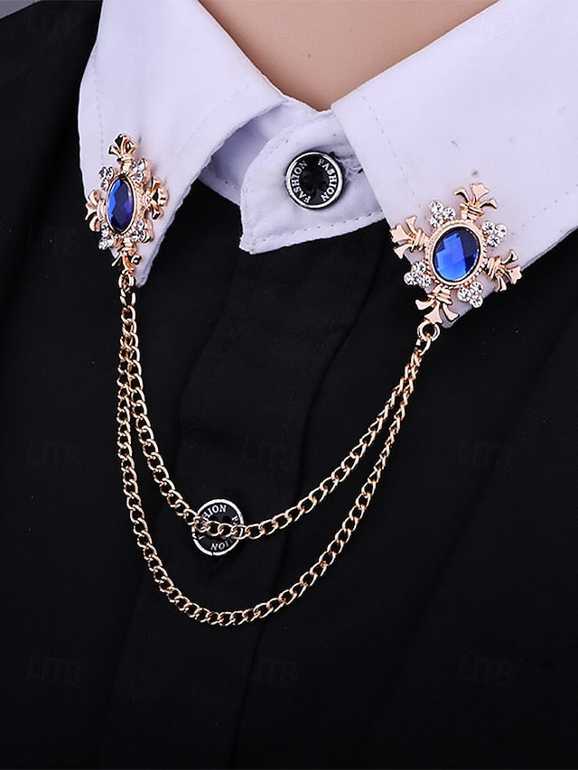 Gem Vintage Double – Brooch Blue Collar Elegant Chain