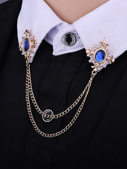 Gem Vintage Double – Brooch Blue Collar Elegant Chain