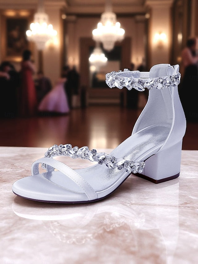 Heel Purple - Satin Crystal Block Women's Sandals