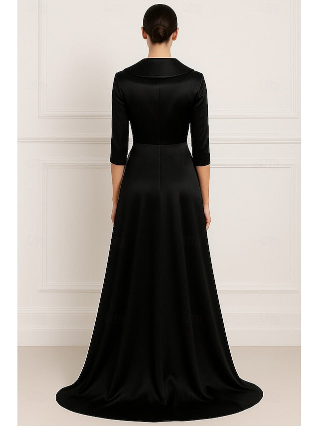 Evening Gold Gown Elegant Dress Black Wedding Formal A-Line