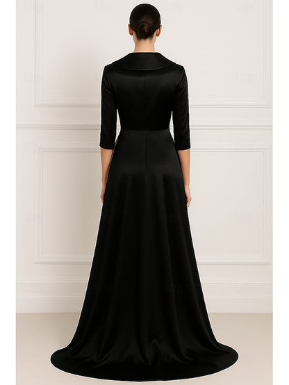 Evening Gold Gown Elegant Dress Black Wedding Formal A-Line