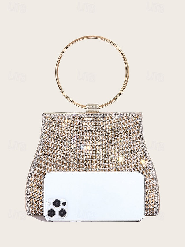 – Elegant Ring Crystal with Gold Evening Handle Clutch