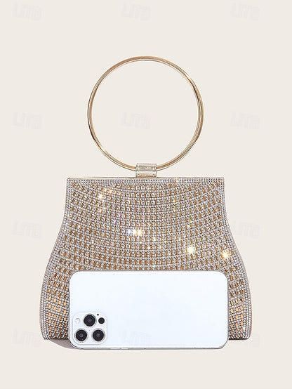 – Elegant Ring Crystal with Gold Evening Handle Clutch