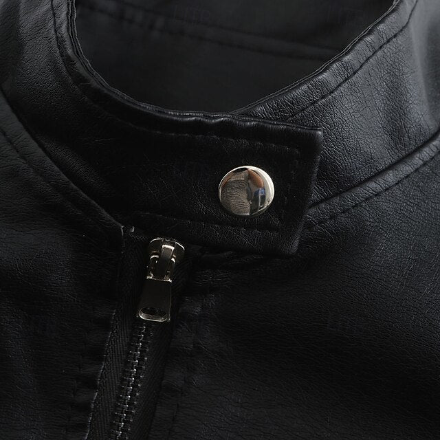 Zipper Jacket Pocket Faux Leather Women's Comfortable