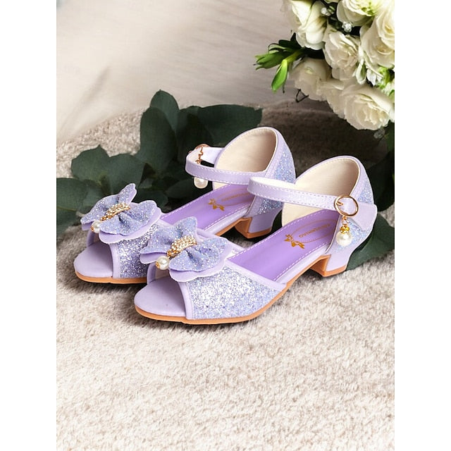 with Glitter Pearl Accent Sandals Purple Girls' Bow