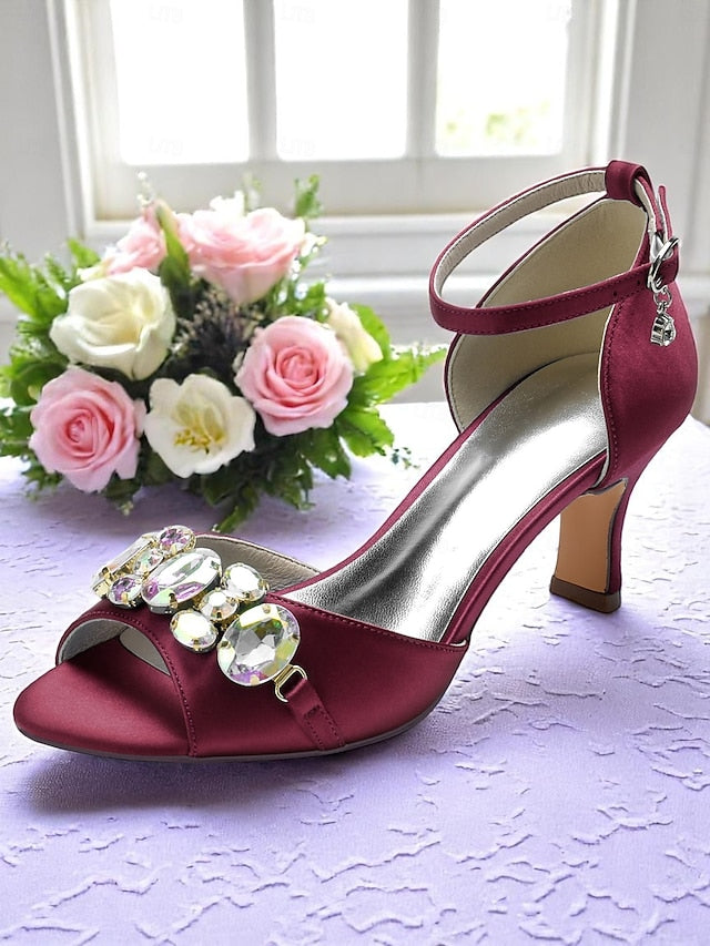 and Women's with Black Toe Heels Ankle Open Strap Satin