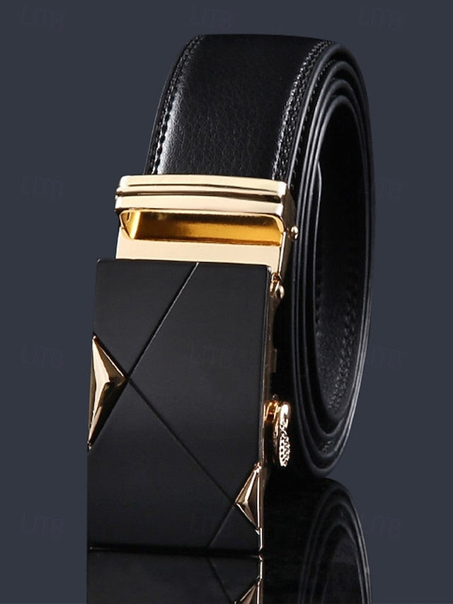 Metal Adjustable Men's Black Elegant with Leather Belt