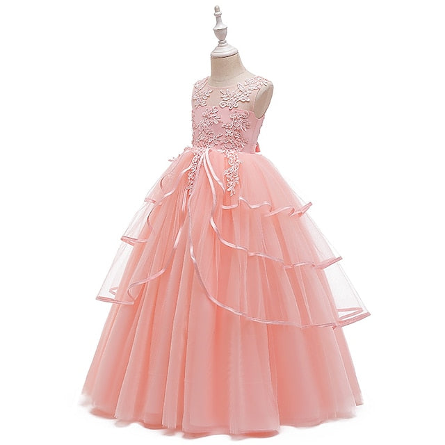 Sleeveless Color Kids Party Girls' Solid Dress