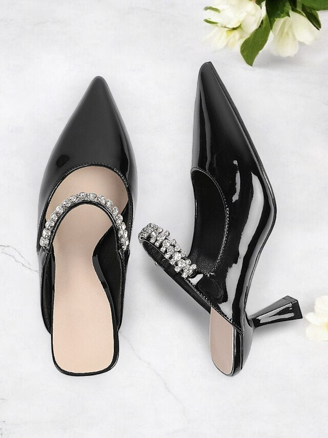 Embellished Pointed-Toe Slip-On Heeled Rhinestone Women's