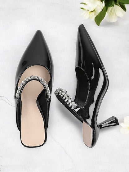 Embellished Pointed-Toe Slip-On Heeled Rhinestone Women's