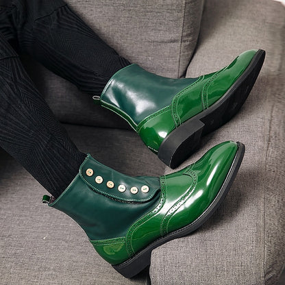 Leather - Wingtip Vintage Boots Button Stylish Men's Green