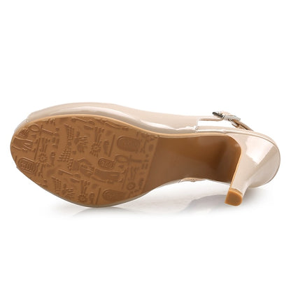 Patent High Slingback Heels Peep-Toe Black Women's Leather