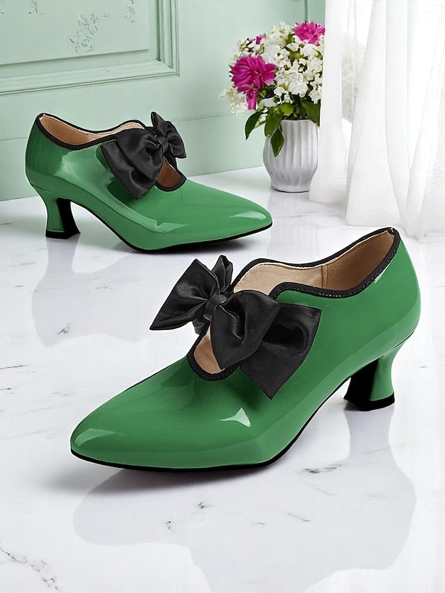 Leather Shoes Heel Red Patent Women's Low Vintage 1920s –