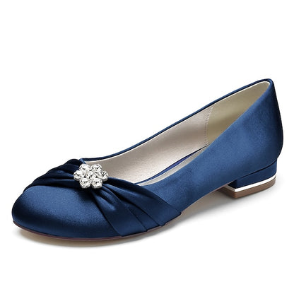 Flats Light Wedding Blue Satin with Women's Rhinestone