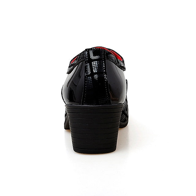 Leather Block Black Shoes Patent Men's Red Heel and Oxford