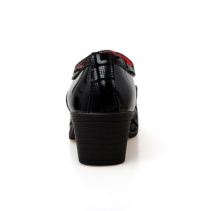 Leather Block Black Shoes Patent Men's Red Heel and Oxford