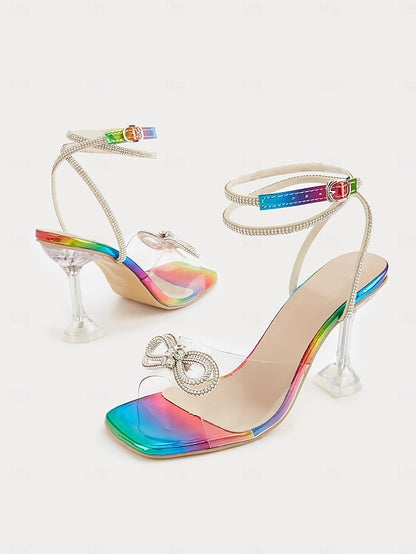 Rainbow Bow Colorful with Detail - Heel Crystal Heels High Clear