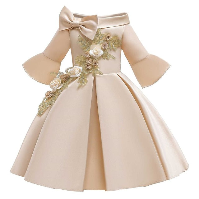 Sleeve Party Formal 3/4 Floral Dress Girls' Kids Length
