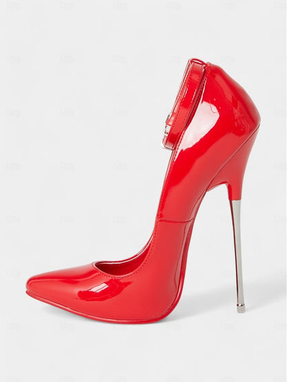 Ankle Red Women's with Patent Stiletto Heels Leather Strap