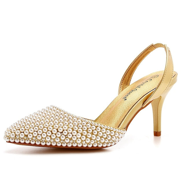 with Women's Heels Embellishments – Pearl White Slingback