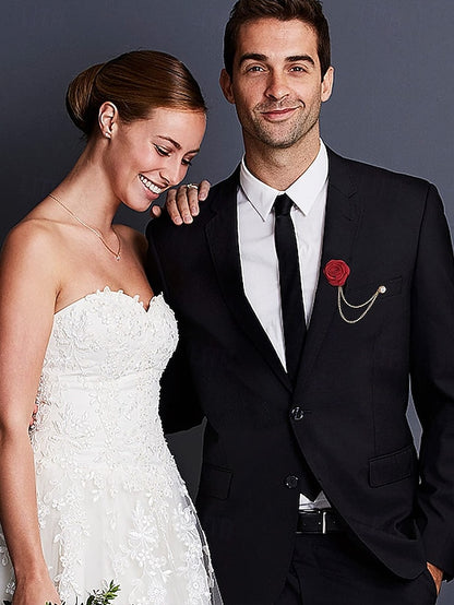 Lapel Rose – with Pin Chain Red Men's Elegant Gold